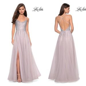LA FEMME 27750 Rhinestone Embellished Prom Formal Gown Long Maxi Pink Tulle 10